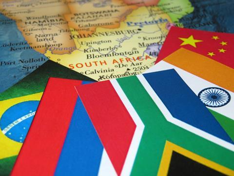 BRICS flags map of South Africa