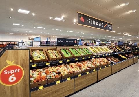 Aldi UK fruit and veg display 2024