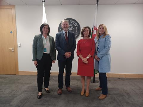L to R: NFU Cymru Deputy President Abi Reader, Deputy First Minister and Cabinet Secretary for Climate Change and Rural Affairs, Huw Irranca-Davies, First Minister of Wales Eluned Morgan, and NFU Cymru LFA Board Chair, Kath Whitr