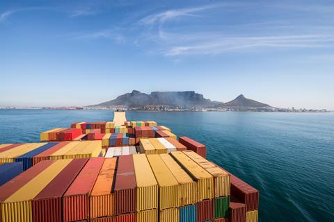 Container ship near Cape Town