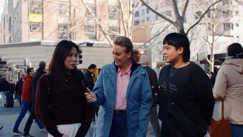 Jane Bunn (centre) interviews members of the public for the Ask A Farmer campaign