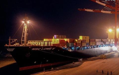 The MSC Lome V arrives at the Port of Nansha (Picture Frutas de Chile)