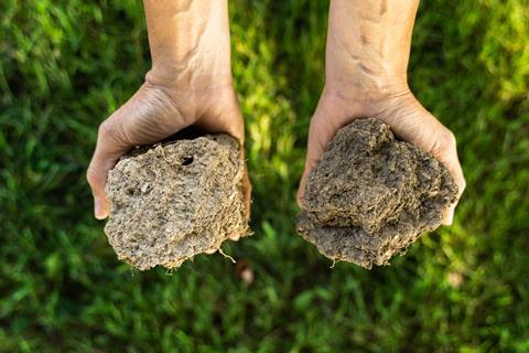 Conventional vs organic soil (photo - Rodale Institute)