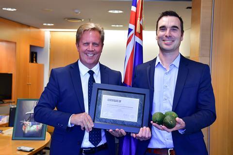 Minister for trade and investment Todd McClay and NZ Avocado CEO Brad Siebert