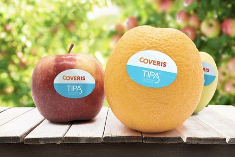Coveris Tipa compostable labels citrus apples UK