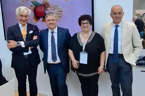 Pictured (l-r): Paolo Bruni, president of CSO Italy; Ernesto Fornari, general director of Apofruit; Elisa Macchi, director of CSO Italy; and Mirco Zanotti, president of Apofruit