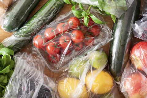 Single use plastic packaging mixed fruit and veg
