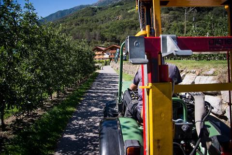 Apfelanbau in Trentino-Südtirol: Blick vom Traktor