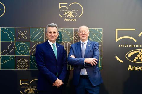 Joan Mir, right, with Anecoop's president Alejandro Monzón, at the cooperative's 50th anniversary celebrations