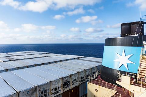 Maersk logo and containers on vessel MUST CREDIT Mariusz - Adobe Stock