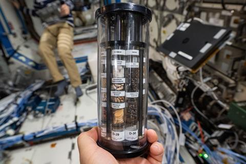 Schwerelos – die vorbereiteten Granatapfelkerne an Bord der ISS