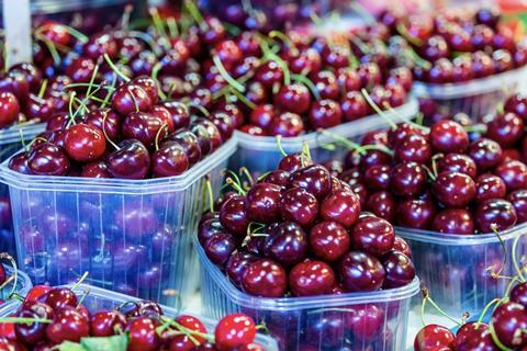 Cherries at a market in Barcelona Spain Adobe Stock